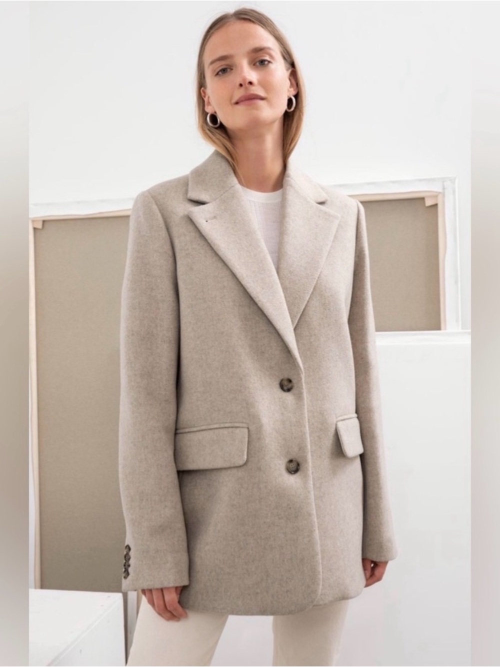 & Other Stories Wool Oversized Blazer Cream